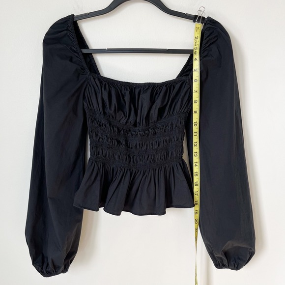 Staud Jules Puff Sleeve Peplum Smocked Top Womens Small Black - Picture 7 of 11